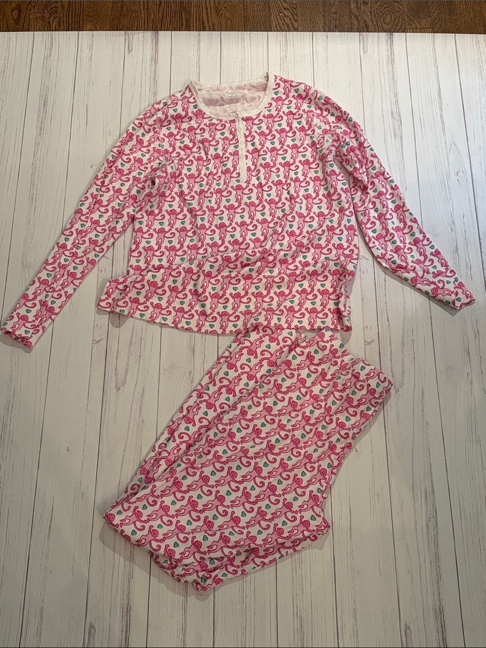 Roller Rabbity Pink Monkey Print Long-Sleeve Pajama Set